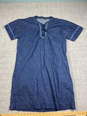 Lauren Ralph Lauren Blue Denim Lace up Shift Dress Women Size 14